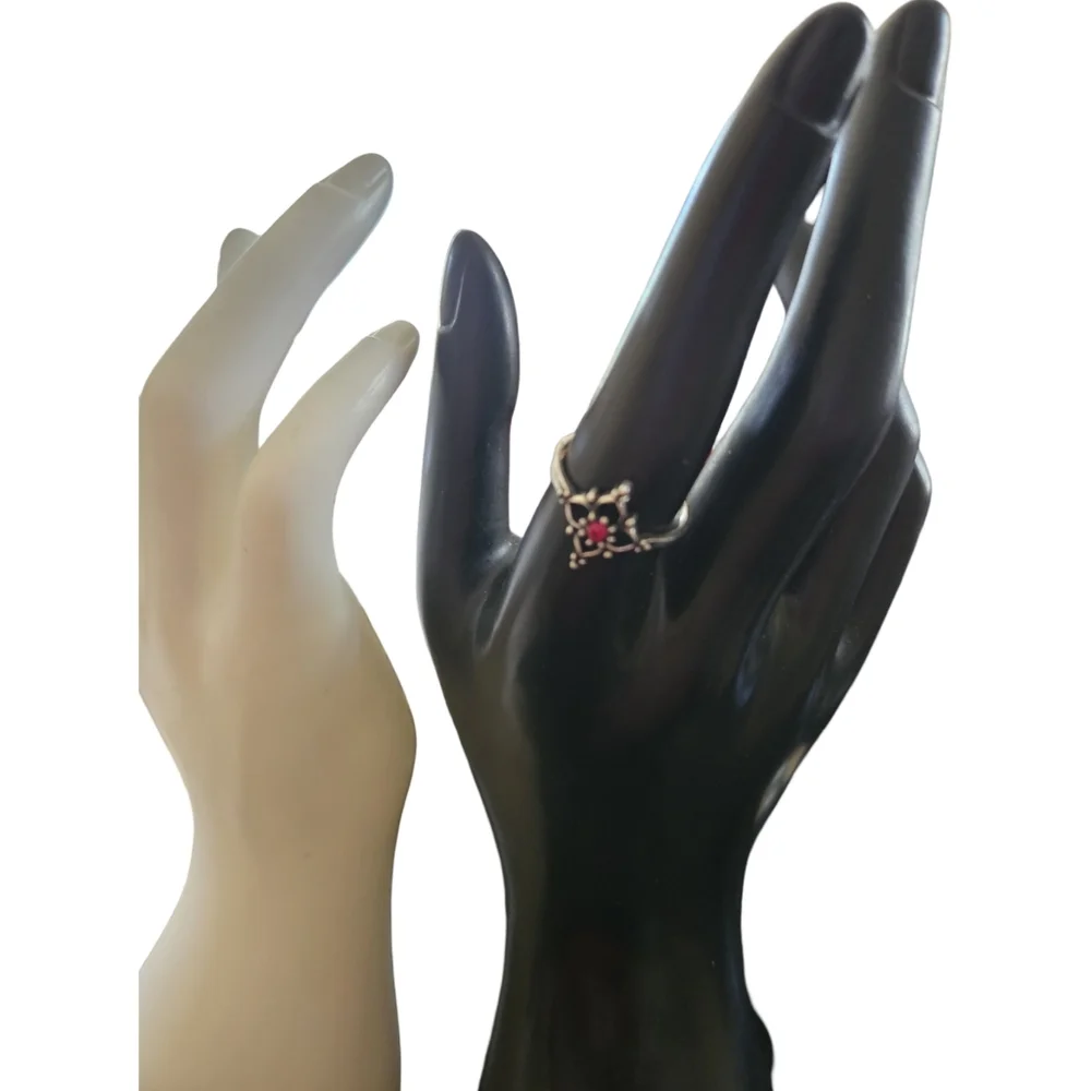 Silver Tone Ring with Red Stone Size 8 - Picture 3 of 6